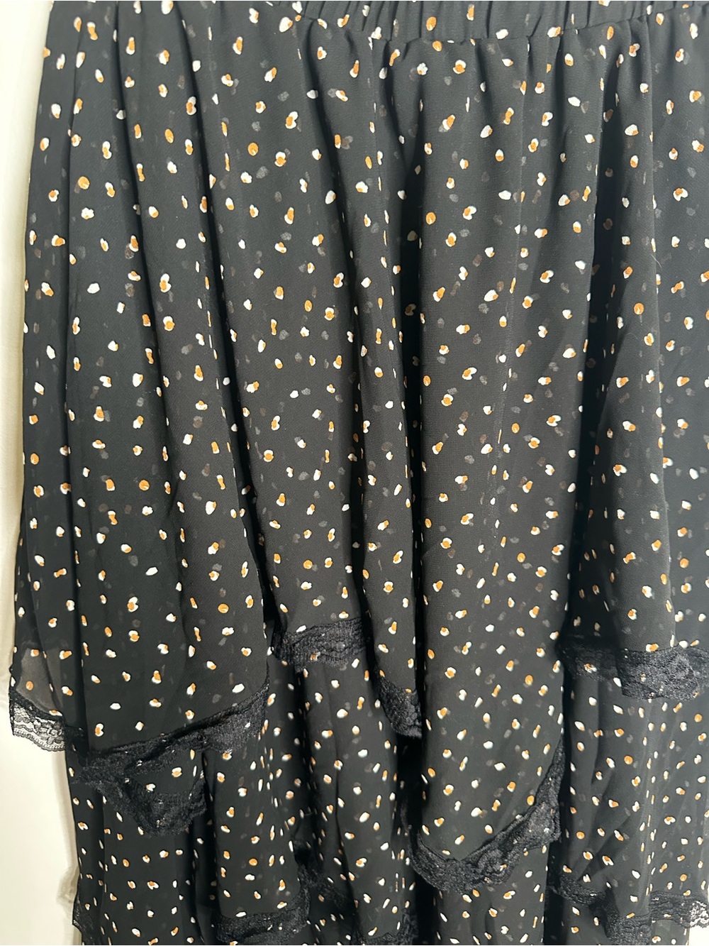 Black Tiered Polka Dot Midi Skirt sz medium - Picture 4 of 5